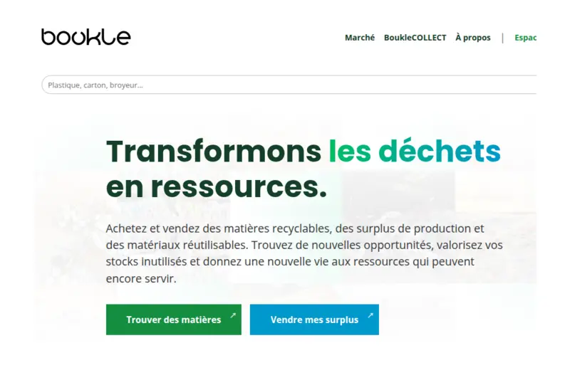 Page d'accueil du site de Boukle : « Transformons les déchets en ressources »